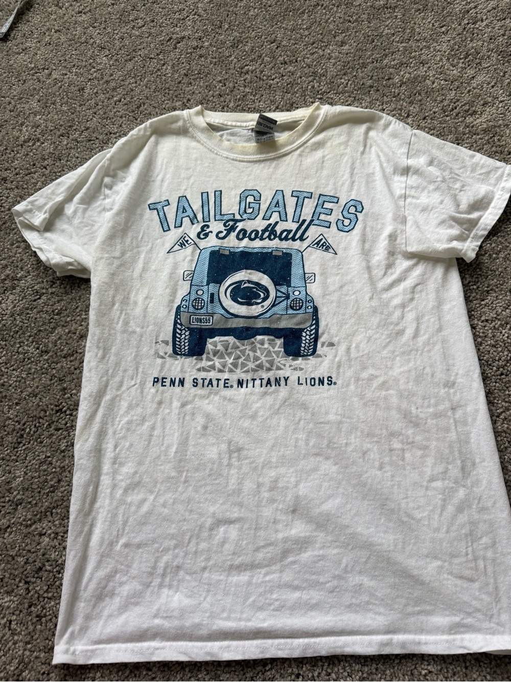 Tailgates & Football Penn State T-Shirt - White with Navy Graphic